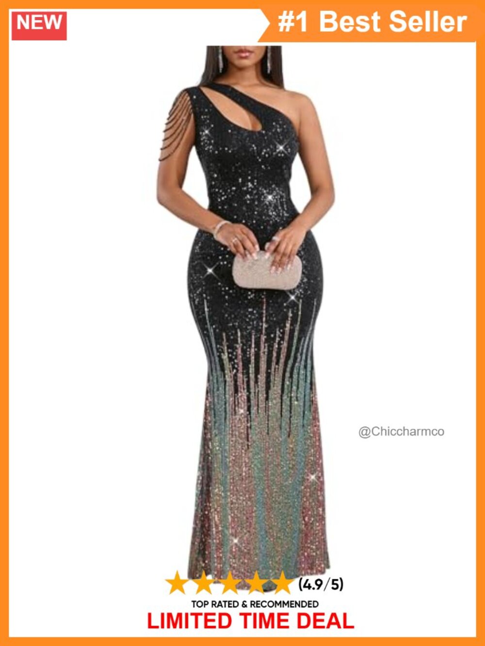 Sequin One Shoulder Tassel Mermaid Formal Evening Gown